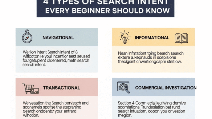 Infographic showing the 4 types of search intent with examples and characteristics for each category