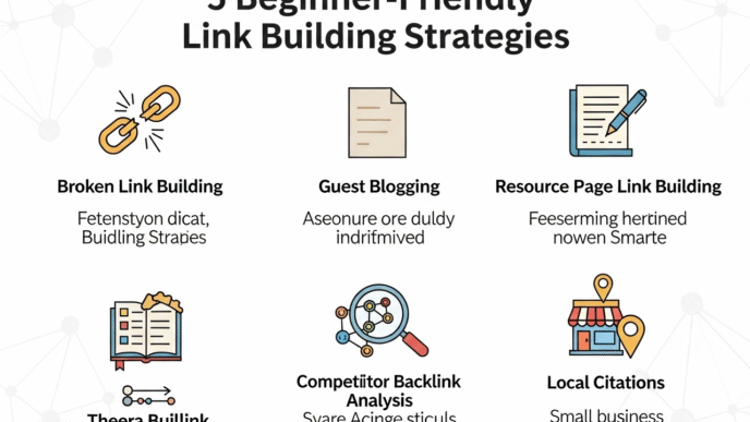 Infographic showing 5 beginner link building strategies with examples