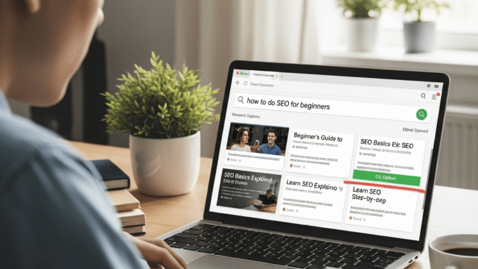 SEO basics, learner working in Laptop
