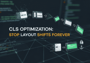 Before and after screenshots showing layout shift elimination on a webpage