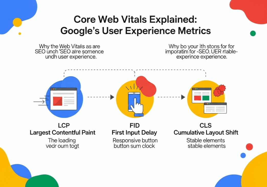 Core Web Vitals dashboard showing LCP, FID, and CLS scores