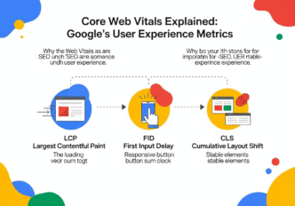 Core Web Vitals dashboard showing LCP, FID, and CLS scores
