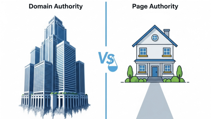 Side-by-side comparison chart of domain authority vs page authority metrics