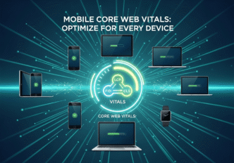 Mobile device screenshots showing Core Web Vitals performance across different screen sizes