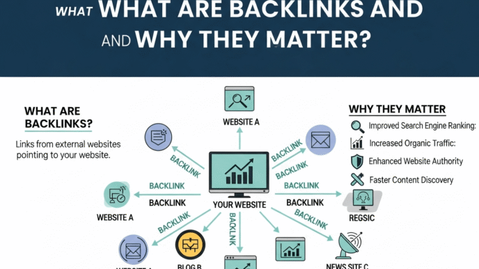 Diagram showing backlinks connecting different websites to target site
