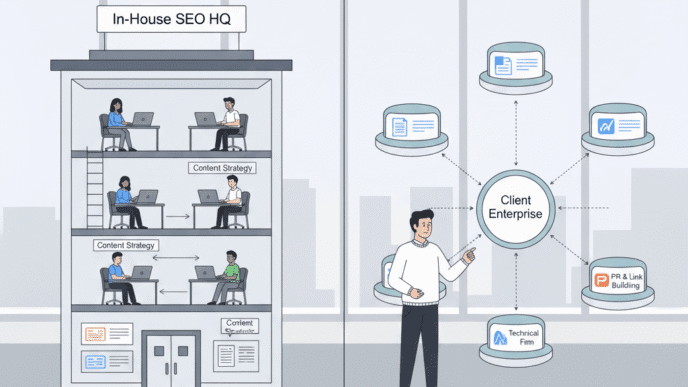make an illustration on this idea: Enterprise SEO Team Structure: Building In-House Teams vs Agencies